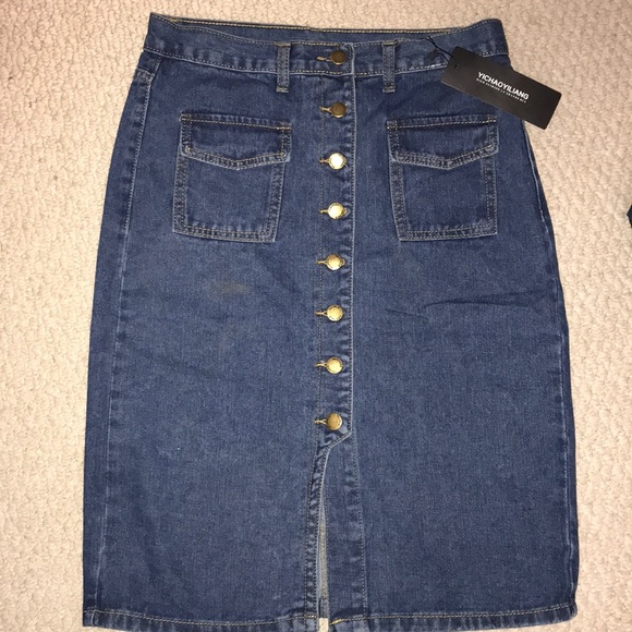 YICHAOYILIANG Button Jean Mom High Waisted Skirt - Picture 2 of 6